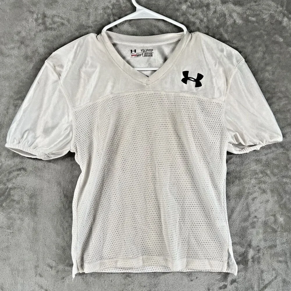 Under Armour Youth Sm Football Practice Jersey White Mesh HeatGear Short Sleeve